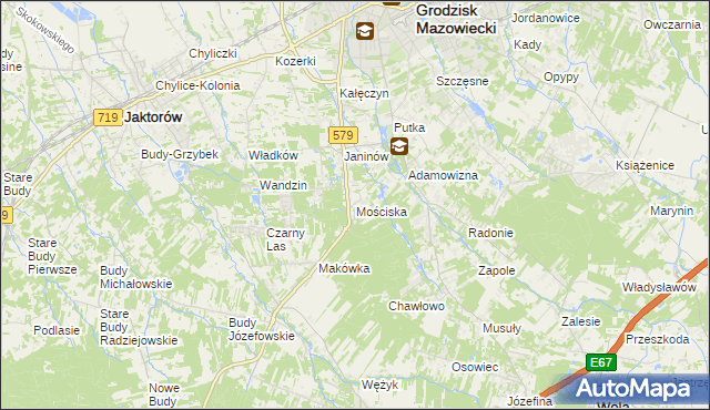 mapa Mościska gmina Grodzisk Mazowiecki, Mościska gmina Grodzisk Mazowiecki na mapie Targeo