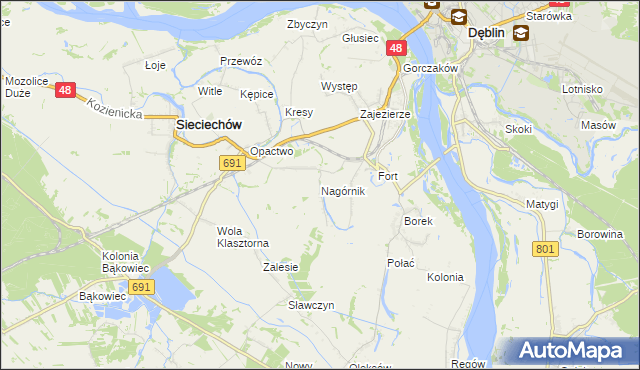 mapa Nagórnik gmina Sieciechów, Nagórnik gmina Sieciechów na mapie Targeo