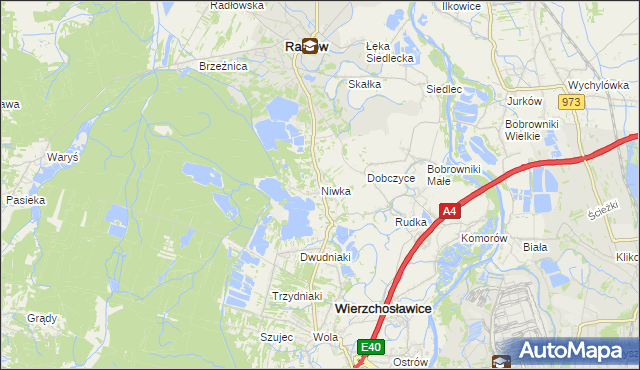 mapa Niwka gmina Radłów, Niwka gmina Radłów na mapie Targeo