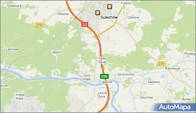 mapa Nowy Świat gmina Sulechów, Nowy Świat gmina Sulechów na mapie Targeo