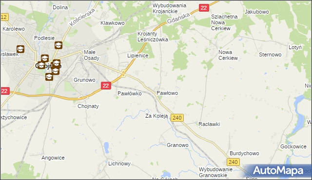 mapa Pawłowo gmina Chojnice, Pawłowo gmina Chojnice na mapie Targeo