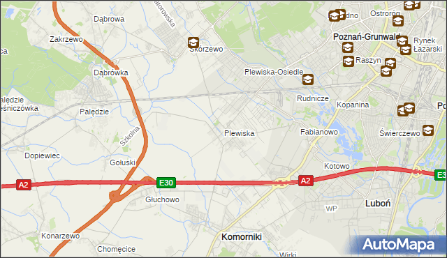 mapa Plewiska gmina Komorniki, Plewiska gmina Komorniki na mapie Targeo