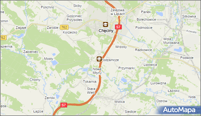 mapa Podzamcze gmina Chęciny, Podzamcze gmina Chęciny na mapie Targeo