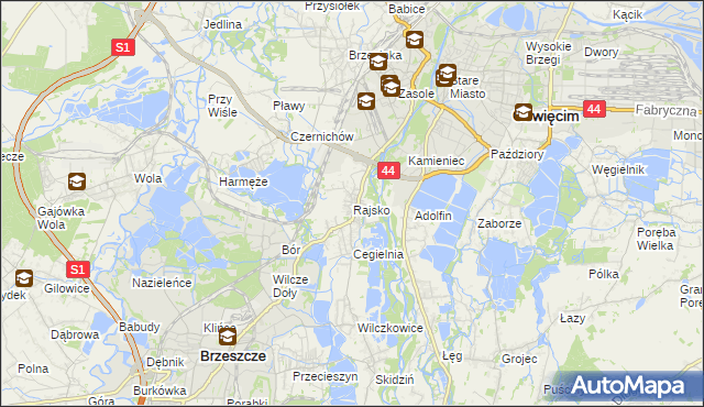 mapa Rajsko gmina Oświęcim, Rajsko gmina Oświęcim na mapie Targeo