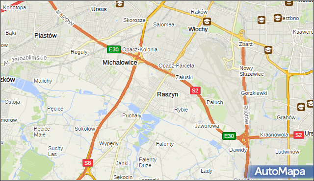 mapa Raszyn powiat pruszkowski, Raszyn powiat pruszkowski na mapie Targeo