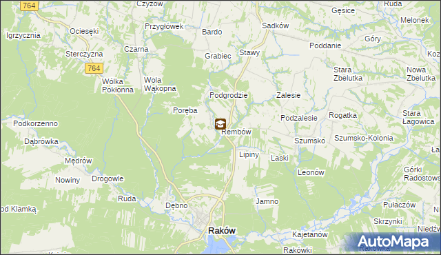 mapa Rembów gmina Raków, Rembów gmina Raków na mapie Targeo