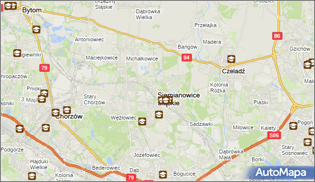 mapa Siemianowice Śląskie, Siemianowice Śląskie na mapie Targeo