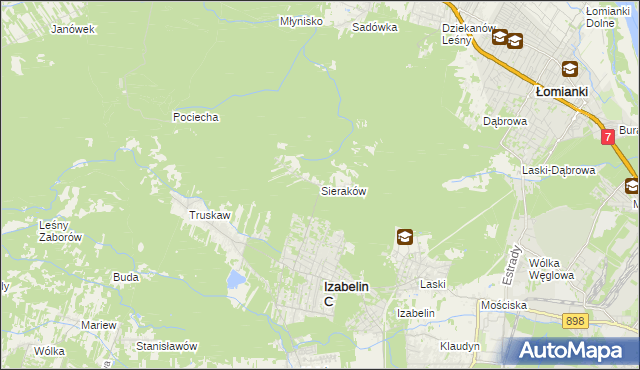 mapa Sieraków gmina Izabelin, Sieraków gmina Izabelin na mapie Targeo