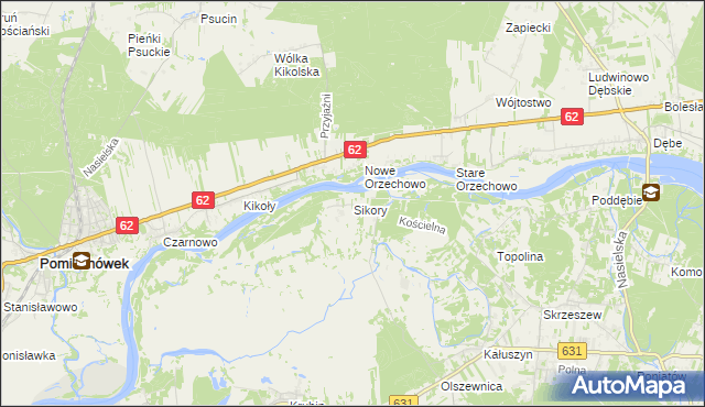 mapa Sikory gmina Wieliszew, Sikory gmina Wieliszew na mapie Targeo