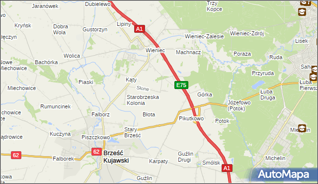 mapa Słone gmina Brześć Kujawski, Słone gmina Brześć Kujawski na mapie Targeo