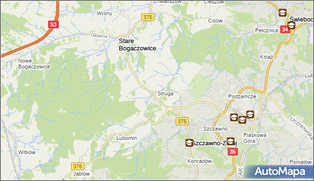 mapa Struga gmina Stare Bogaczowice, Struga gmina Stare Bogaczowice na mapie Targeo
