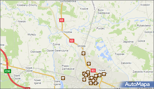 mapa Strzała gmina Siedlce, Strzała gmina Siedlce na mapie Targeo