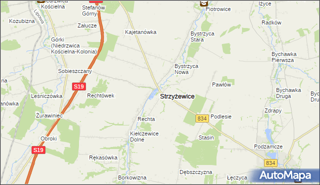 mapa Strzyżewice powiat lubelski, Strzyżewice powiat lubelski na mapie Targeo