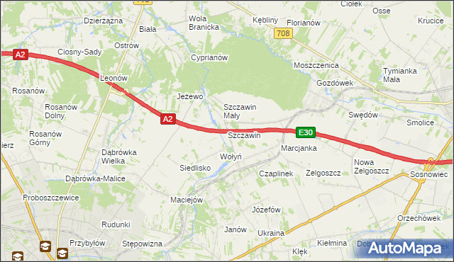 mapa Szczawin gmina Zgierz, Szczawin gmina Zgierz na mapie Targeo