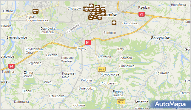 mapa Tarnowiec gmina Tarnów, Tarnowiec gmina Tarnów na mapie Targeo