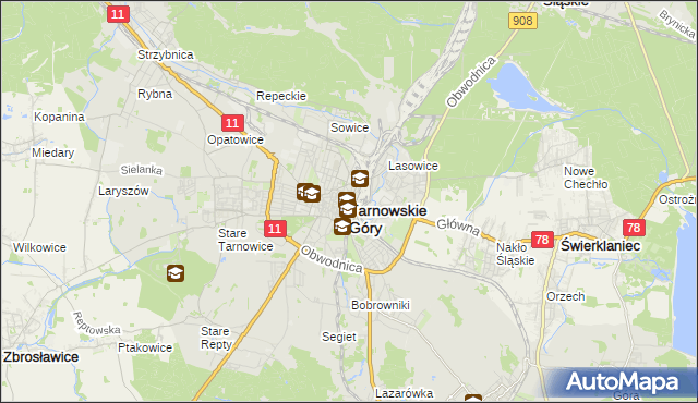 mapa Tarnowskie Góry, Tarnowskie Góry na mapie Targeo