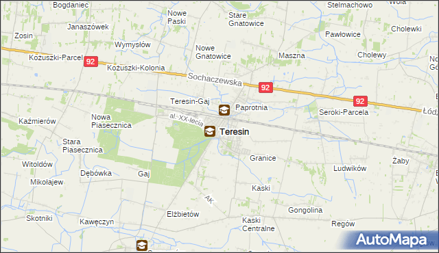 mapa Teresin powiat sochaczewski, Teresin powiat sochaczewski na mapie Targeo