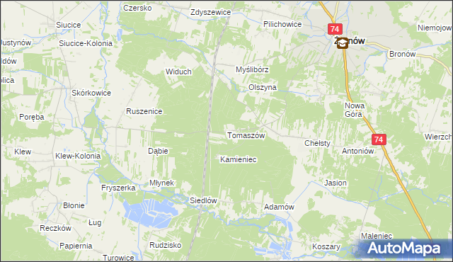 mapa Tomaszów gmina Żarnów, Tomaszów gmina Żarnów na mapie Targeo