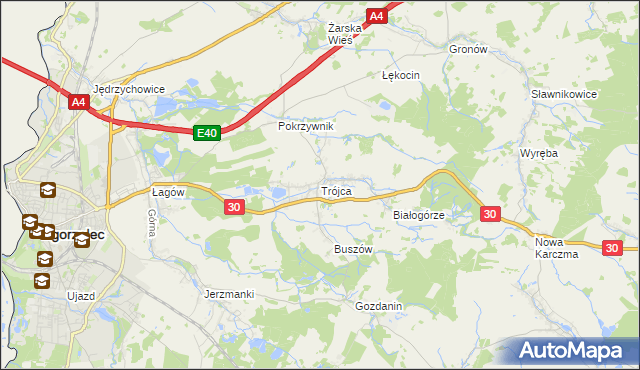 mapa Trójca gmina Zgorzelec, Trójca gmina Zgorzelec na mapie Targeo