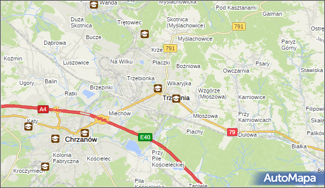 mapa Trzebinia powiat chrzanowski, Trzebinia powiat chrzanowski na mapie Targeo