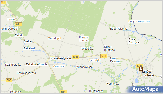 mapa Witoldów gmina Konstantynów, Witoldów gmina Konstantynów na mapie Targeo