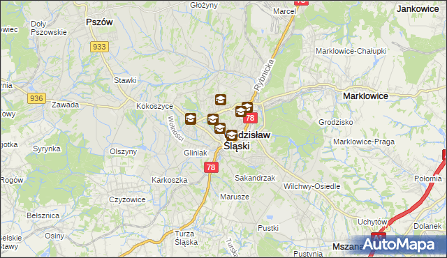 mapa Wodzisławia Śląskiego, Wodzisław Śląski na mapie Targeo