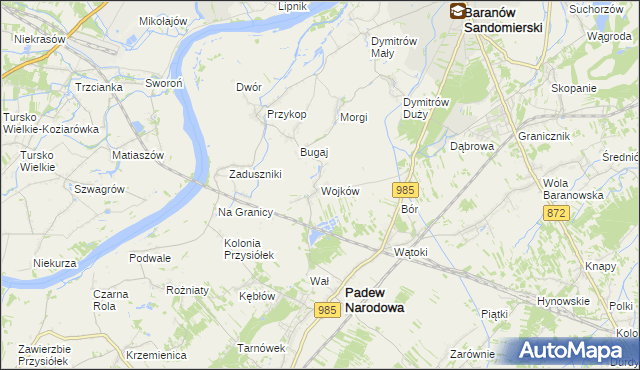 mapa Wojków gmina Padew Narodowa, Wojków gmina Padew Narodowa na mapie Targeo