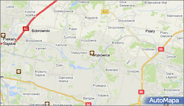 mapa Wojkowice powiat będziński, Wojkowice powiat będziński na mapie Targeo