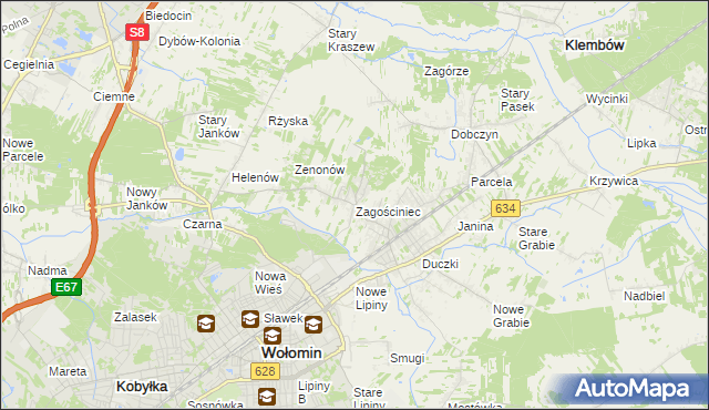 mapa Zagościniec gmina Wołomin, Zagościniec gmina Wołomin na mapie Targeo
