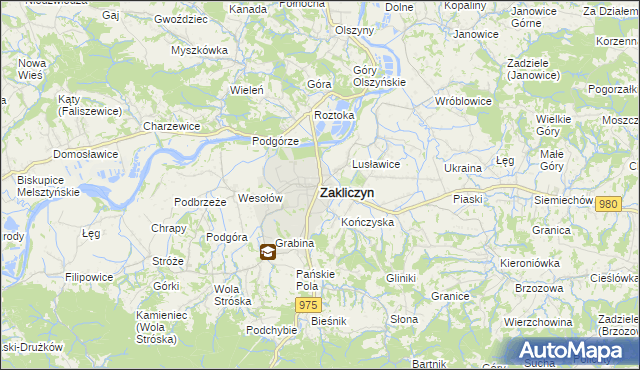 mapa Zakliczyn powiat tarnowski, Zakliczyn powiat tarnowski na mapie Targeo