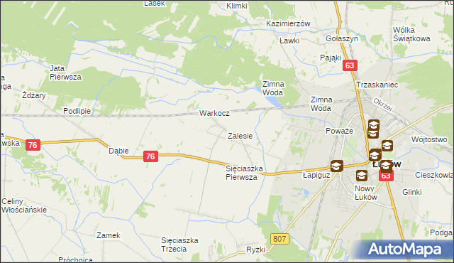 mapa Zalesie gmina Łuków, Zalesie gmina Łuków na mapie Targeo