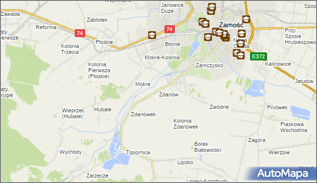 mapa Żdanów gmina Zamość, Żdanów gmina Zamość na mapie Targeo
