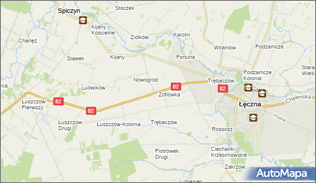 mapa Zofiówka gmina Łęczna, Zofiówka gmina Łęczna na mapie Targeo