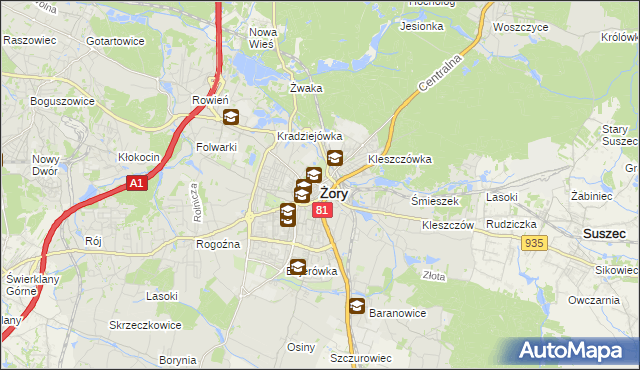 mapa Żor, Żory na mapie Targeo
