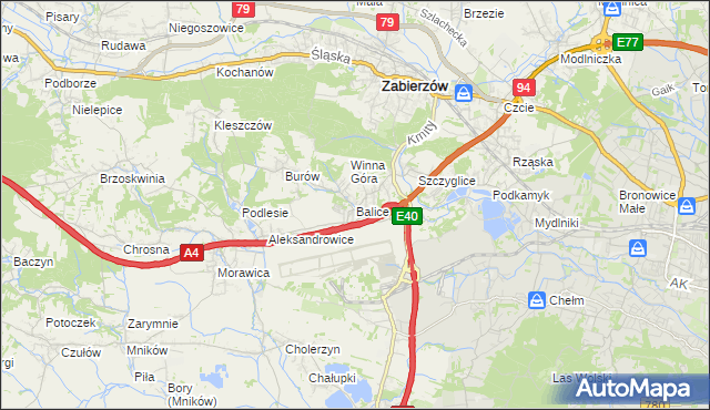mapa Balice gmina Zabierzów, Balice gmina Zabierzów na mapie Targeo