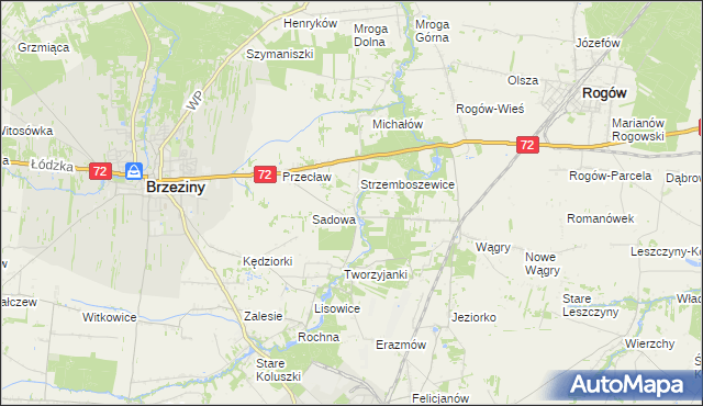 mapa Bronowice gmina Brzeziny, Bronowice gmina Brzeziny na mapie Targeo