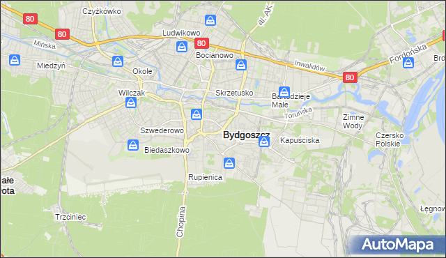 mapa Bydgoszczy, Bydgoszcz na mapie Targeo