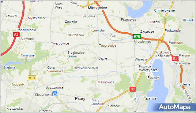 mapa Dąbie gmina Psary, Dąbie gmina Psary na mapie Targeo