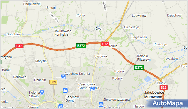 mapa Elizówka gmina Niemce, Elizówka gmina Niemce na mapie Targeo