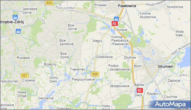 mapa Golasowice, Golasowice na mapie Targeo