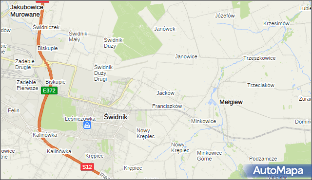 mapa Jacków gmina Mełgiew, Jacków gmina Mełgiew na mapie Targeo