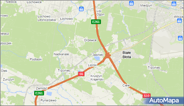 mapa Jasiniec gmina Białe Błota, Jasiniec gmina Białe Błota na mapie Targeo