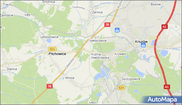 mapa Kuźnia Nieborowska, Kuźnia Nieborowska na mapie Targeo