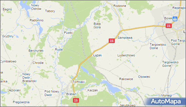 mapa Łążek gmina Lubawa, Łążek gmina Lubawa na mapie Targeo