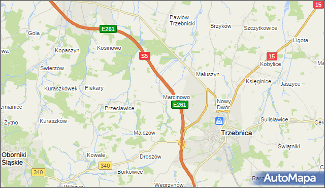 mapa Marcinowo gmina Trzebnica, Marcinowo gmina Trzebnica na mapie Targeo