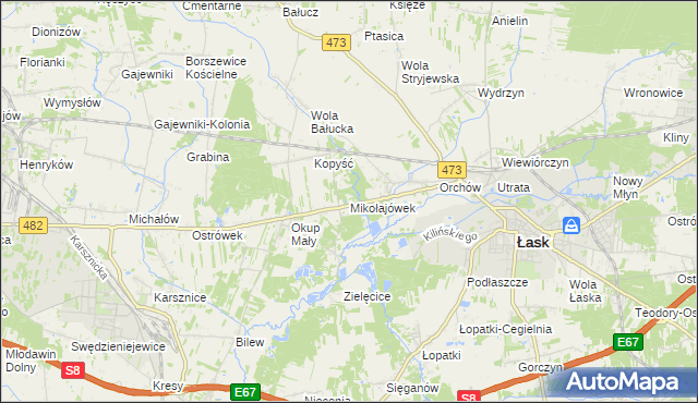 mapa Mikołajówek gmina Łask, Mikołajówek gmina Łask na mapie Targeo