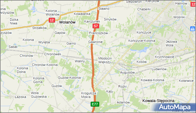 mapa Młodocin Większy, Młodocin Większy na mapie Targeo