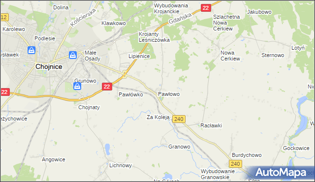 mapa Pawłowo gmina Chojnice, Pawłowo gmina Chojnice na mapie Targeo