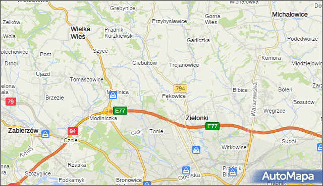 mapa Pękowice, Pękowice na mapie Targeo