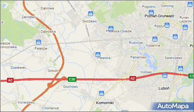 mapa Plewiska gmina Komorniki, Plewiska gmina Komorniki na mapie Targeo